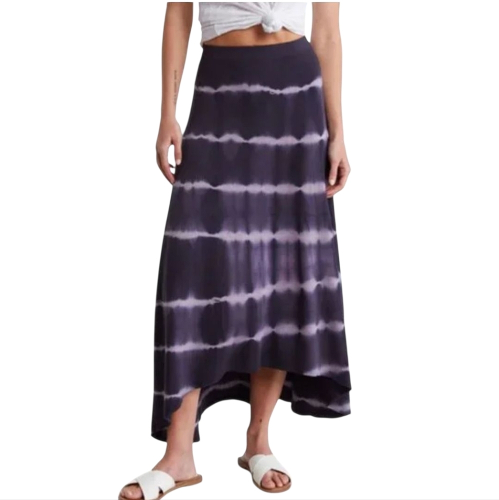 Go Couture Purple Striped Tie Dye Midi Length Elastic Waist Skirt Small